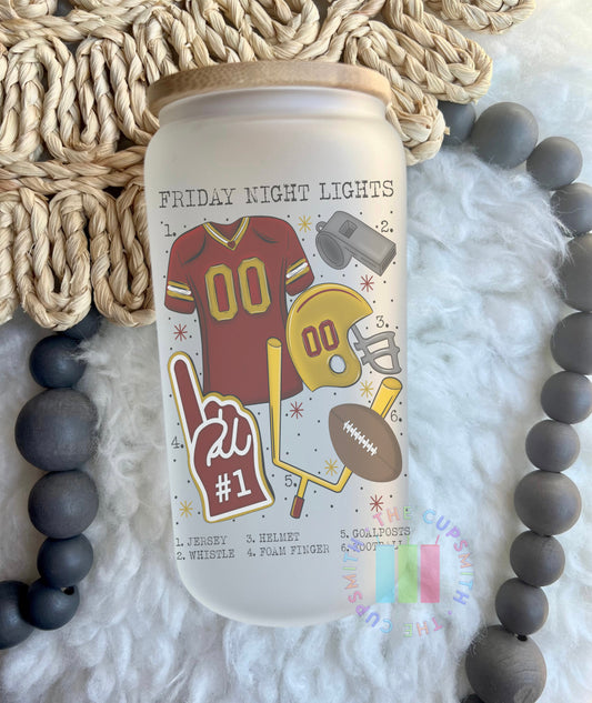 Red and Gold Football glass can cup