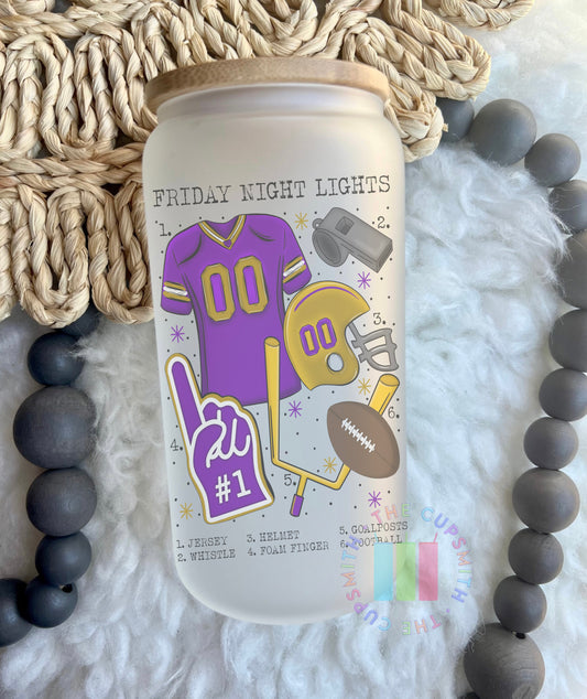 Purple and Gold football glass can cup